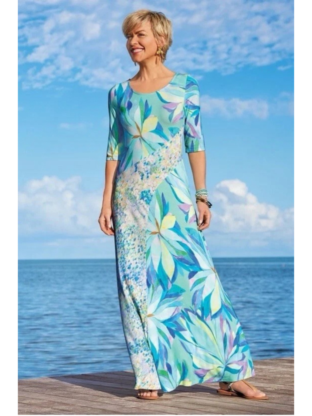 Soft Surroundings Women’s Stella Maxi Dress MP Painterly Blue Watercolor Floral